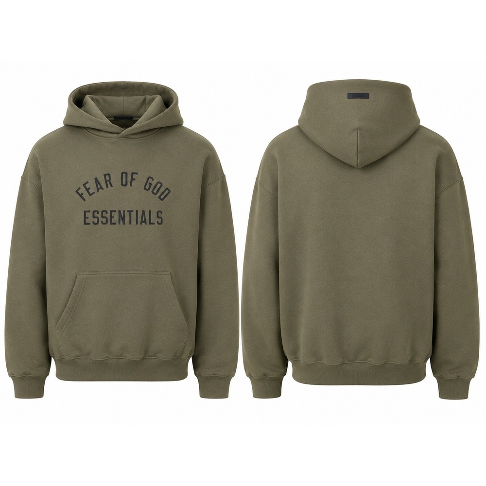 Fear of God Essentials Hoodie Olive Green Khaki Logo Pullover XS Mens